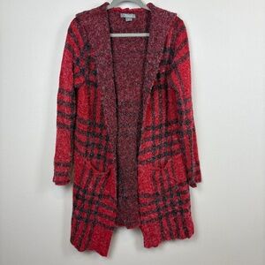Natural Reflection Red Buffalo Plaid Hooded Open Cardigan - Size Medium